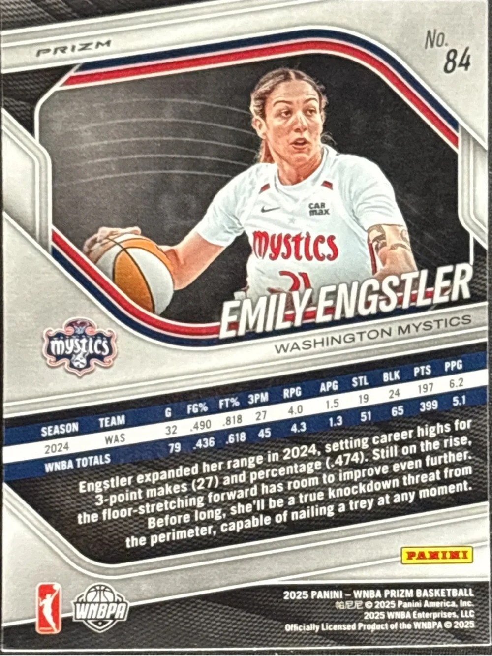 Panini Prizm Washington Mystics Emily Engstler Green Prizm Basketball Card